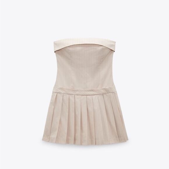 ZARA BLOGGER FAVORITE STRIPPED STRAPLESS DRESS - Picture 12 of 14